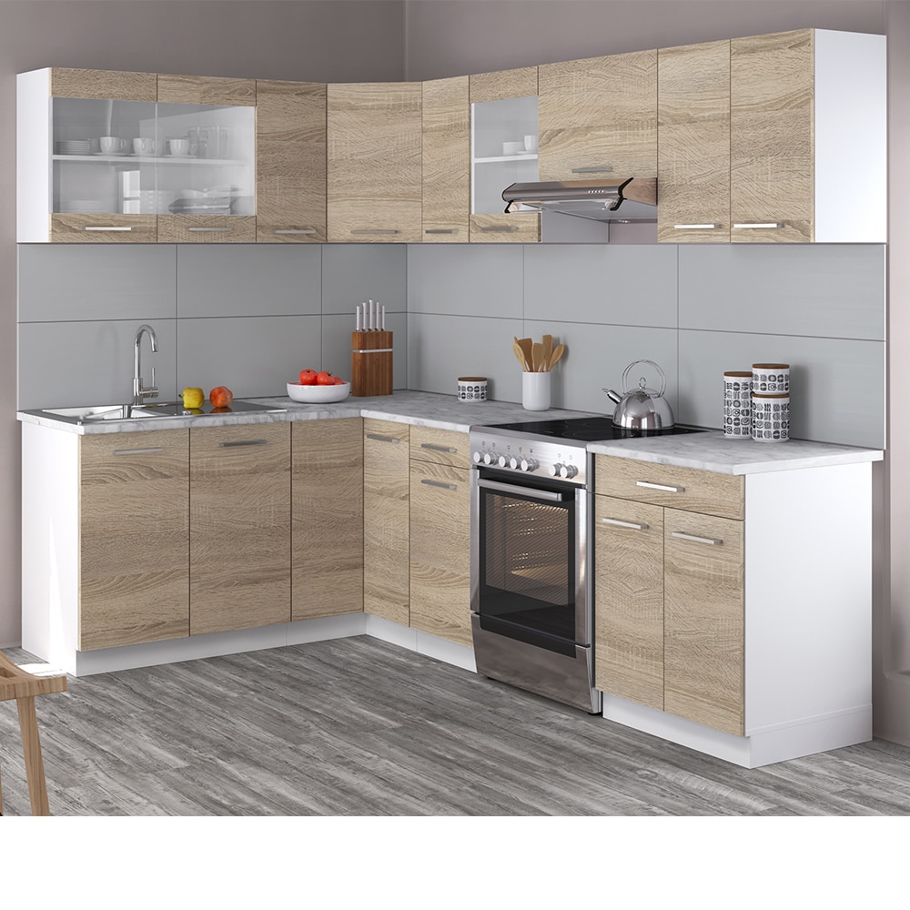 VICCO K&Uuml;CHENZEILE L 250CM K&Uuml;CHENBLOCK WINKEL ECK EINBAU SONOMA EICHE R-LINE 
