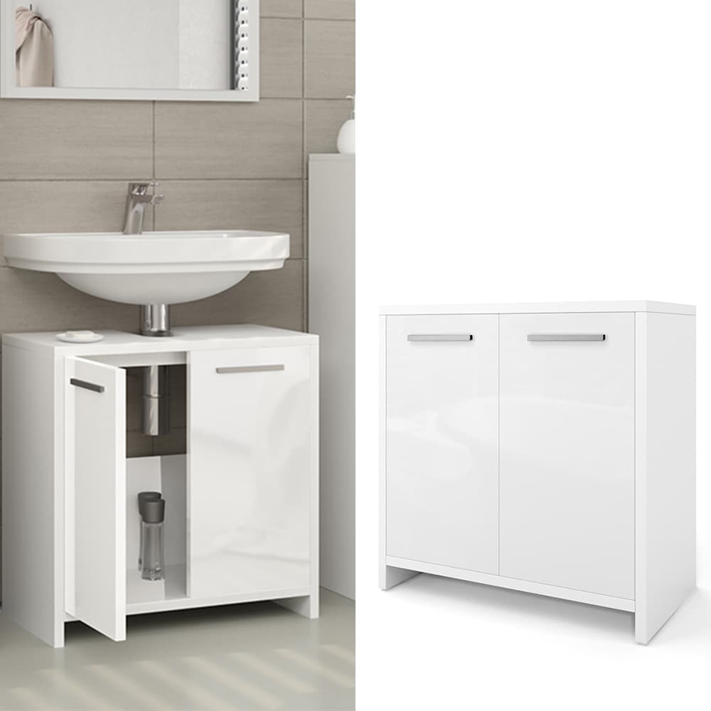 VICCO Waschbeckenunterschrank KIKO Wei&szlig; hochglanz Unterschrank Badschrank 
