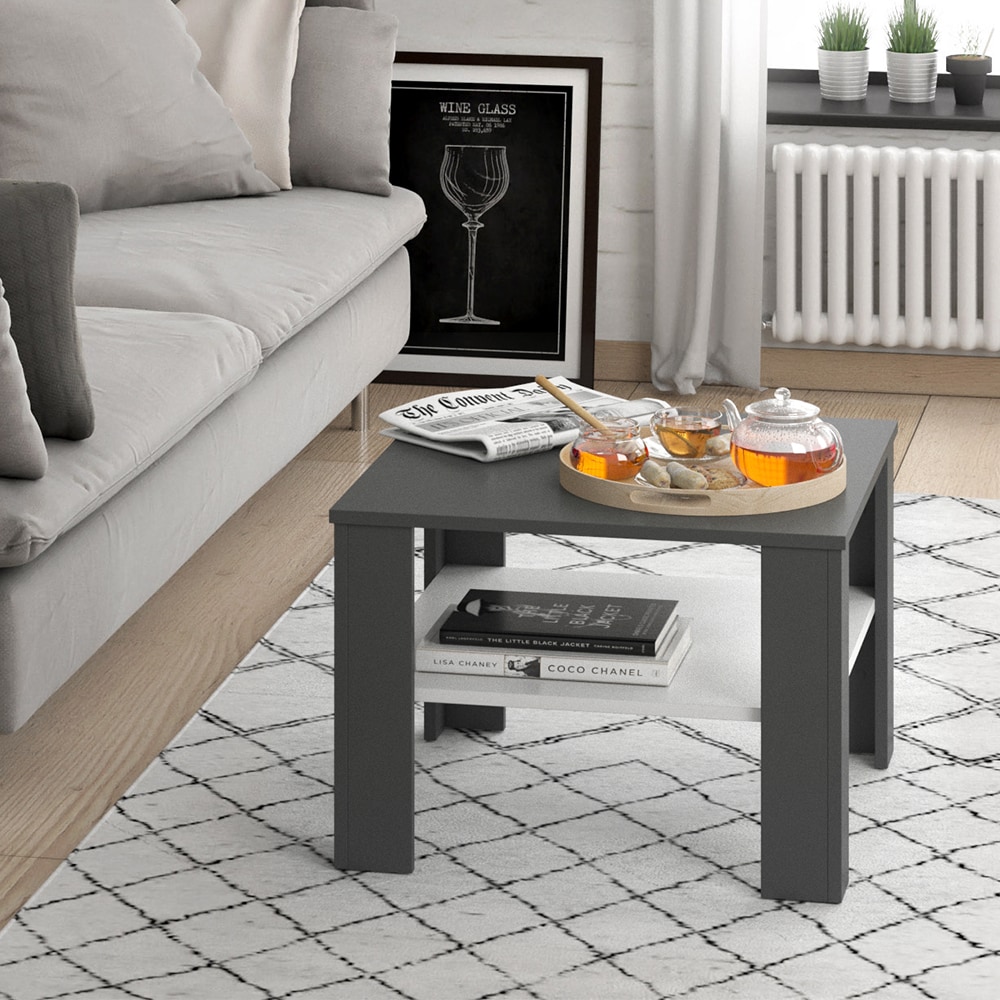 VICCO Couchtisch HOMER Anthrazit Wei&szlig; 60x60 cm  Wohnzimmer Sofatisch Kaffeetisch 