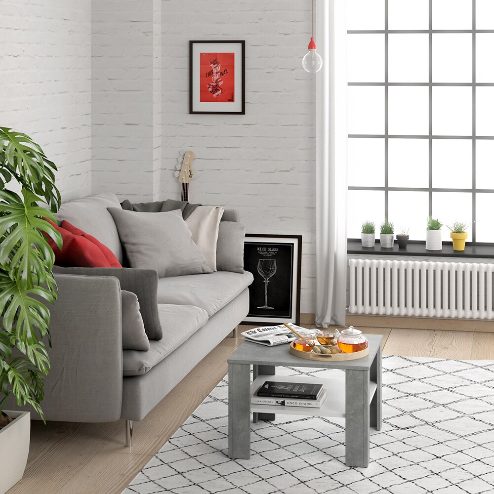 VICCO Couchtisch HOMER Beton Wei&szlig; 60x60 cm  Wohnzimmer Sofatisch Kaffeetisch 