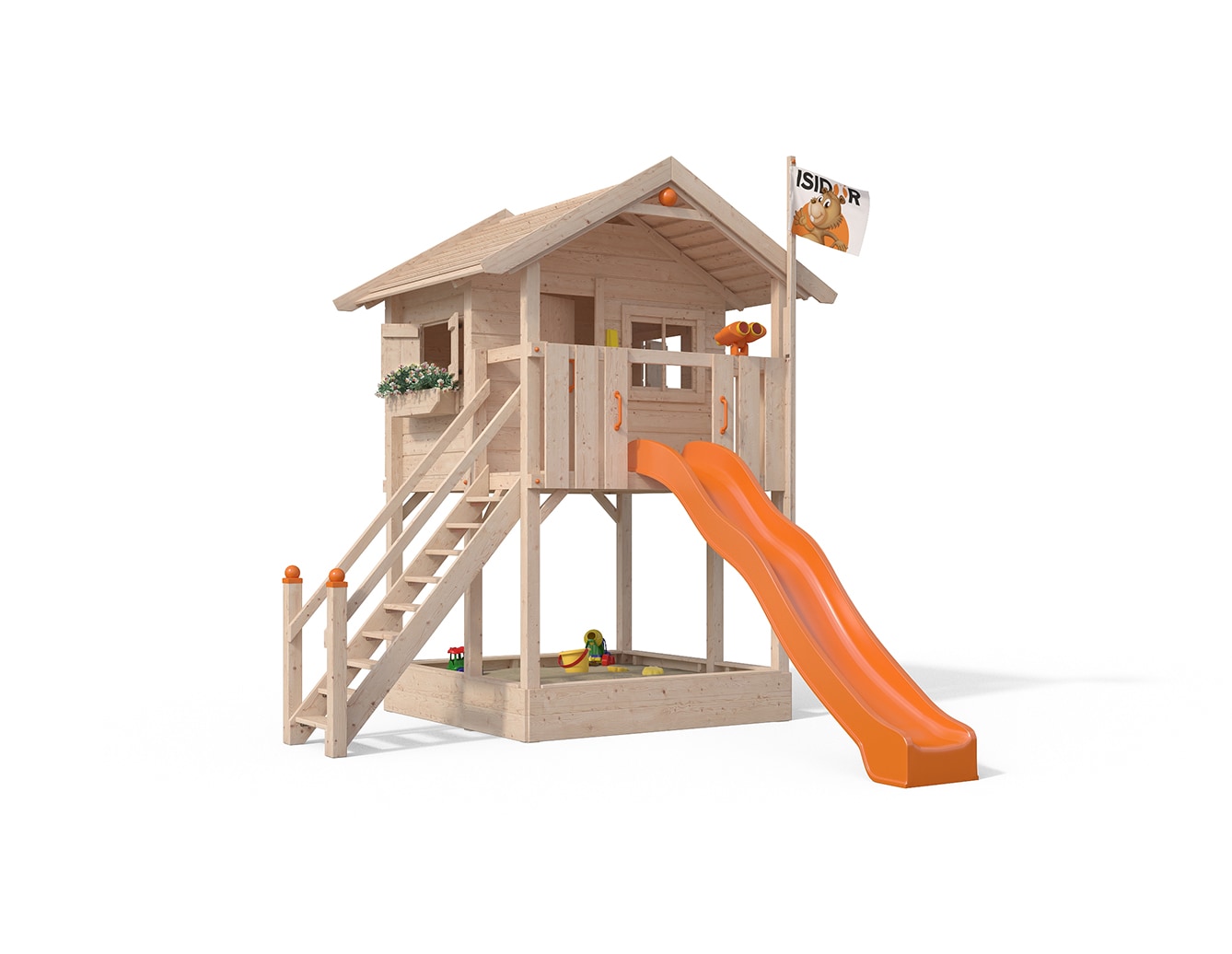 Oskar Spielturm Fridolino Baumhaus Rutsche orange Sandkasten ohne Schaukelanbau 