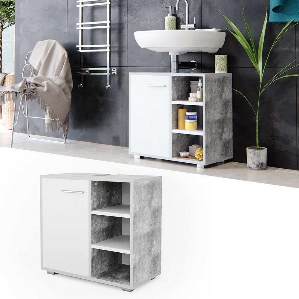 Vicco Waschtischunterschrank Perry Unterschrank Waschbecken Waschtisch Wei&szlig; / Beton 