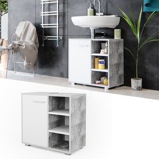 Vicco Waschtischunterschrank Perry Unterschrank Waschbecken Waschtisch Weiß / Beton 