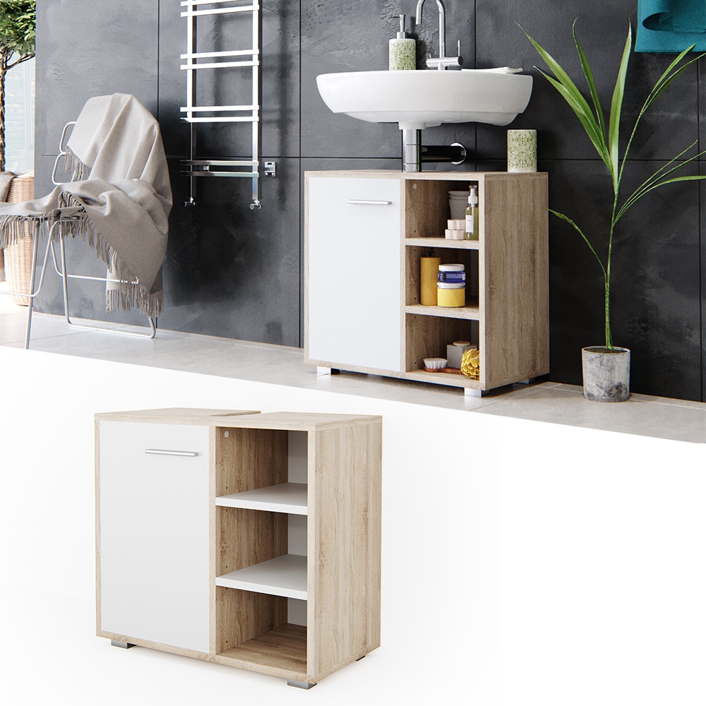 Vicco Waschtischunterschrank Perry Unterschrank Waschbecken Waschtisch Wei&szlig; / Sonoma 