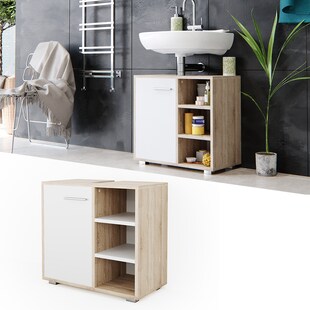 Vicco Waschtischunterschrank Perry Unterschrank Waschbecken Waschtisch Weiß / Sonoma 