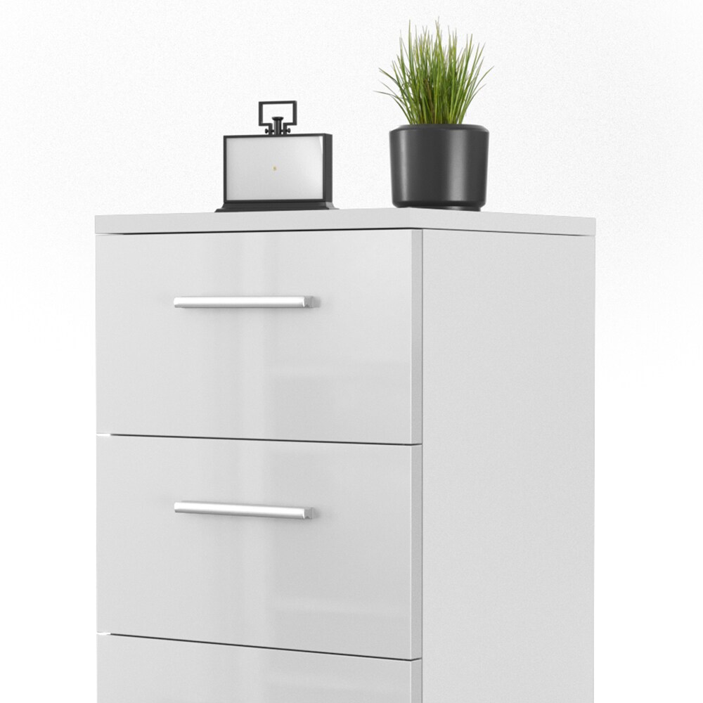 Vicco Nachttisch Marseille – Weiß Hochglanz, 46.2 X 60 Cm, Mit 3 Schubfächern