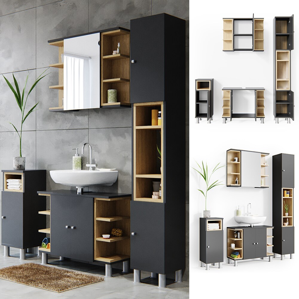 Vicco Badmöbel Set Aquis Bad Spiegel Waschtischunterschrank Badschrank Anthrazit