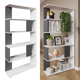 Vicco Raumteiler Bücherregal Standregal Büroregal Regal 5 Fächer Weiß Anthrazit 