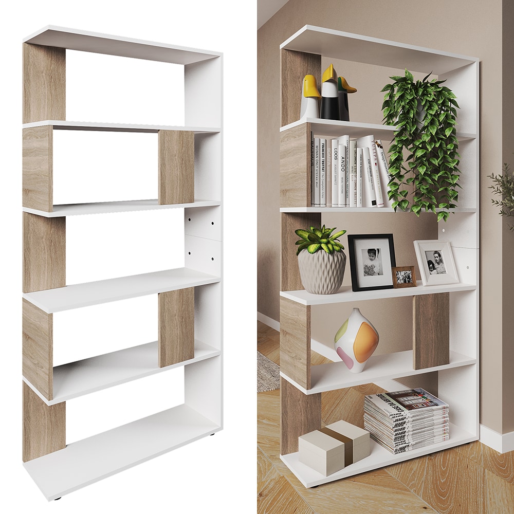 Vicco Raumteiler B&uuml;cherregal Standregal B&uuml;roregal Regal 5 F&auml;cher Wei&szlig; Sonoma 