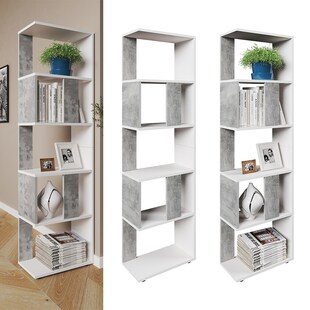 Vicco Raumteiler Bücherregal Standregal Büroregal Regal 5 Fächer Weiß Beton 