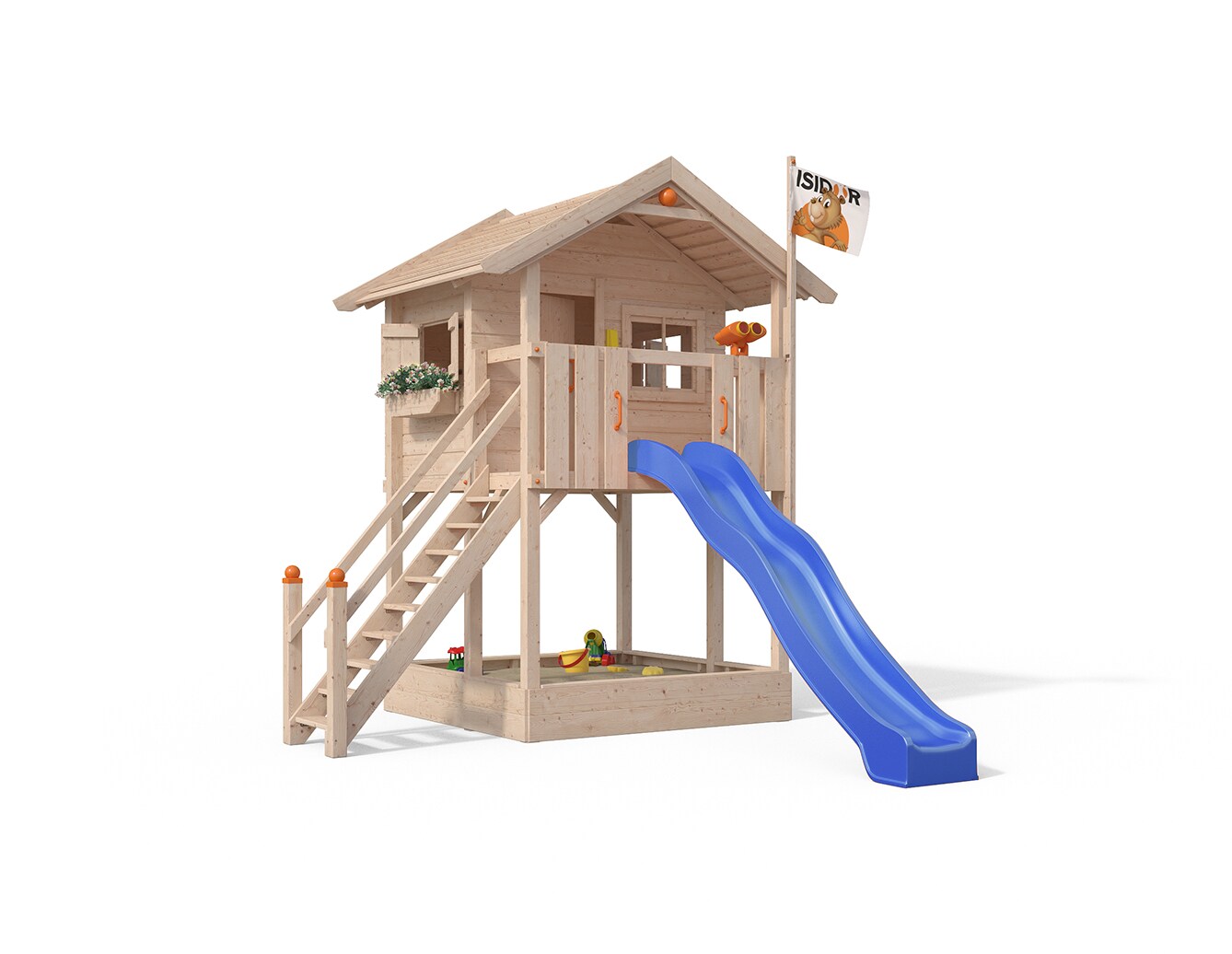 Oskar Spielturm Fridolino Baumhaus Rutsche blau Sandkasten ohne Schaukelanbau 