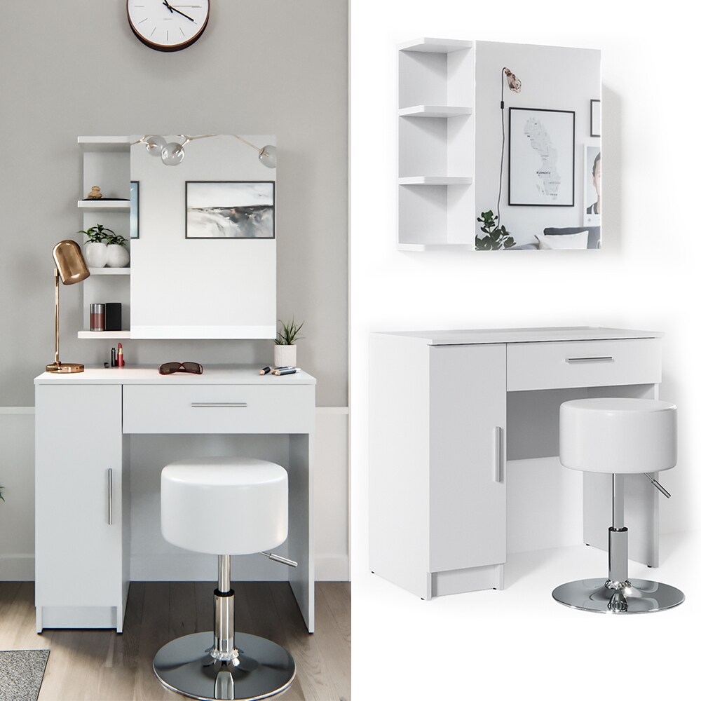 Vicco Schminktisch Fynnia Frisiertisch Kommode Frisierkommode Spiegel Wei&szlig; inklusive Hocker 