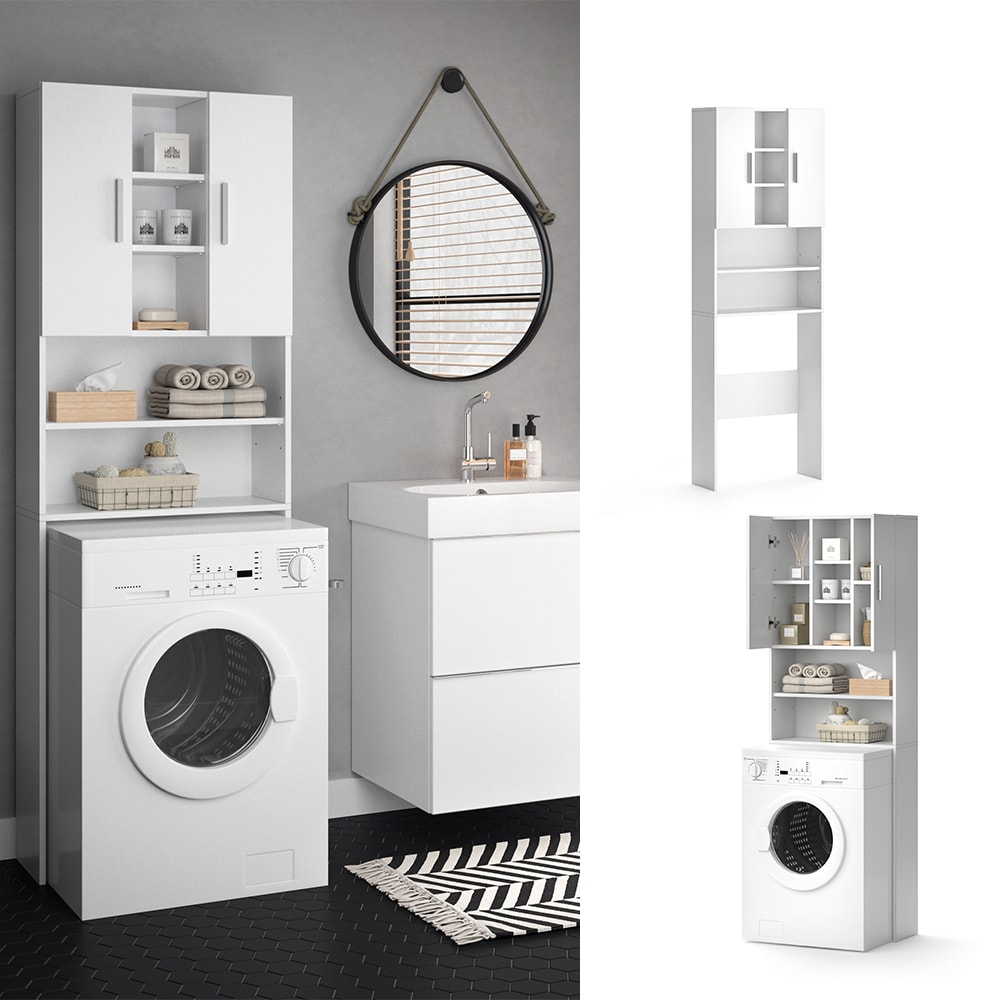 VICCO Waschmaschinenschrank LUIS 190x64cm Wei&szlig; Badm&ouml;bel Badschrank Hochschrank 
