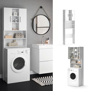 VICCO Waschmaschinenschrank LUIS 190x64cm Weiß Badmöbel Badschrank Hochschrank 