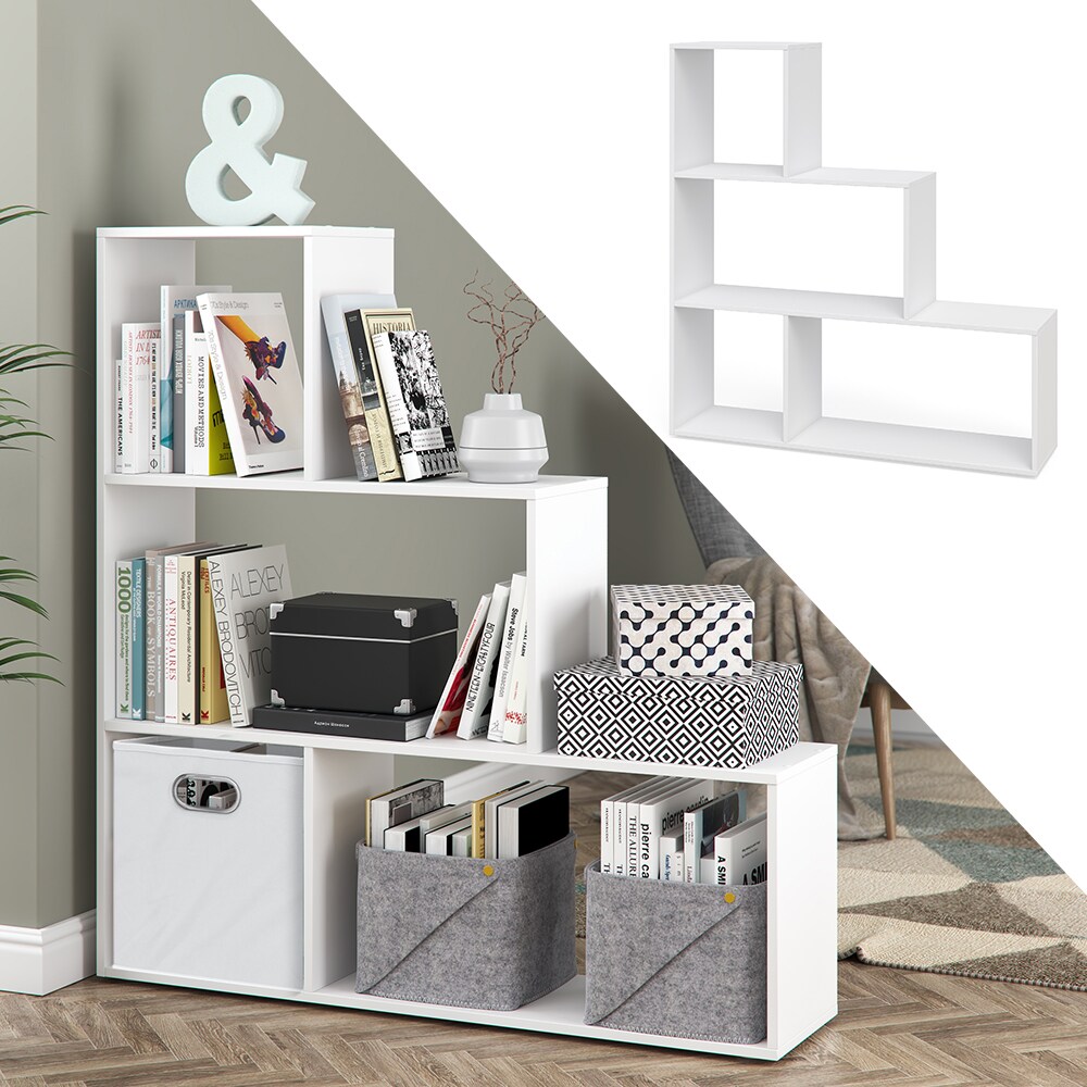 Vicco Treppenregal Asym Raumteiler B&uuml;cherregal Regal Wandregal 4 F&auml;cher Wei&szlig; 