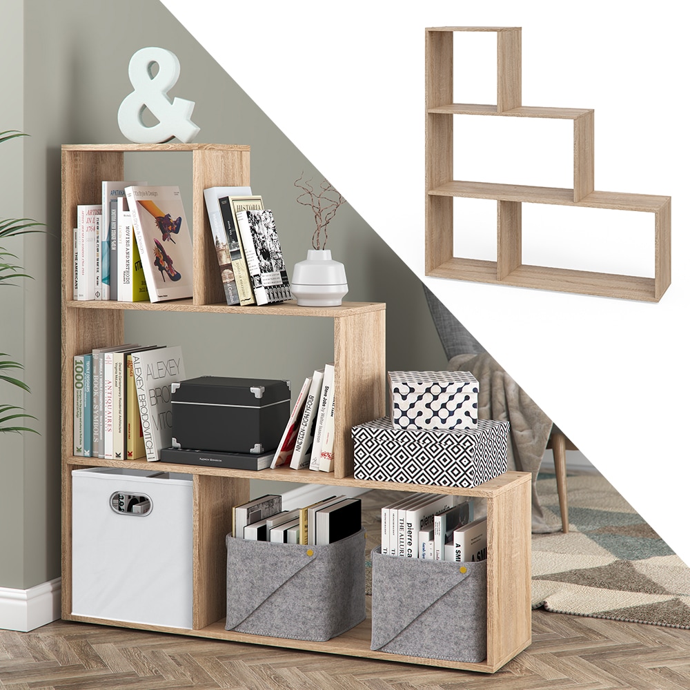 Vicco Treppenregal Asym Raumteiler B&uuml;cherregal Regal Wandregal 4 F&auml;cher Sonoma 