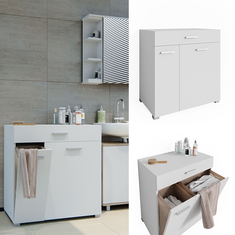 Vicco W&auml;schekorb Matteo Waschmaschinenschrank Badschrank W&auml;scheschrank XL Wei&szlig; 