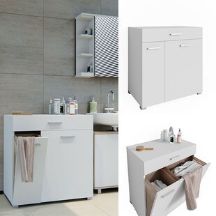 Vicco Wäschekorb Matteo Waschmaschinenschrank Badschrank Wäscheschrank XL Weiß 