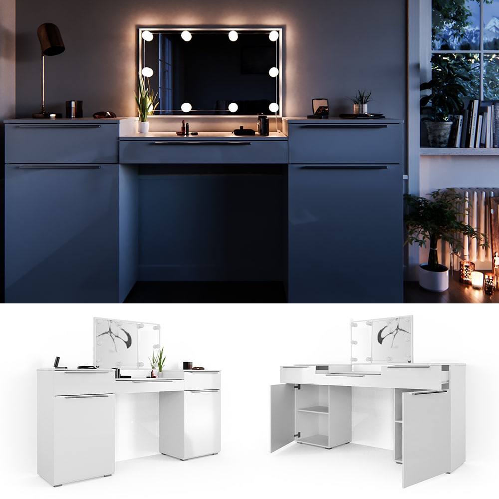 Vicco Schminktisch Lilli Frisiertisch Kommode Frisierkommode Spiegel Wei&szlig; inklusive LED-Lichterkette 