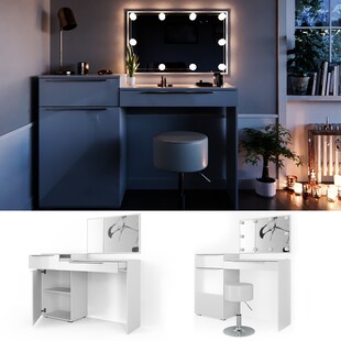 Vicco Schminktisch Little Lilli Frisiertisch Kommode Frisierkommode Spiegel Weiß inklusive Hocker und LED-Lichterkette 