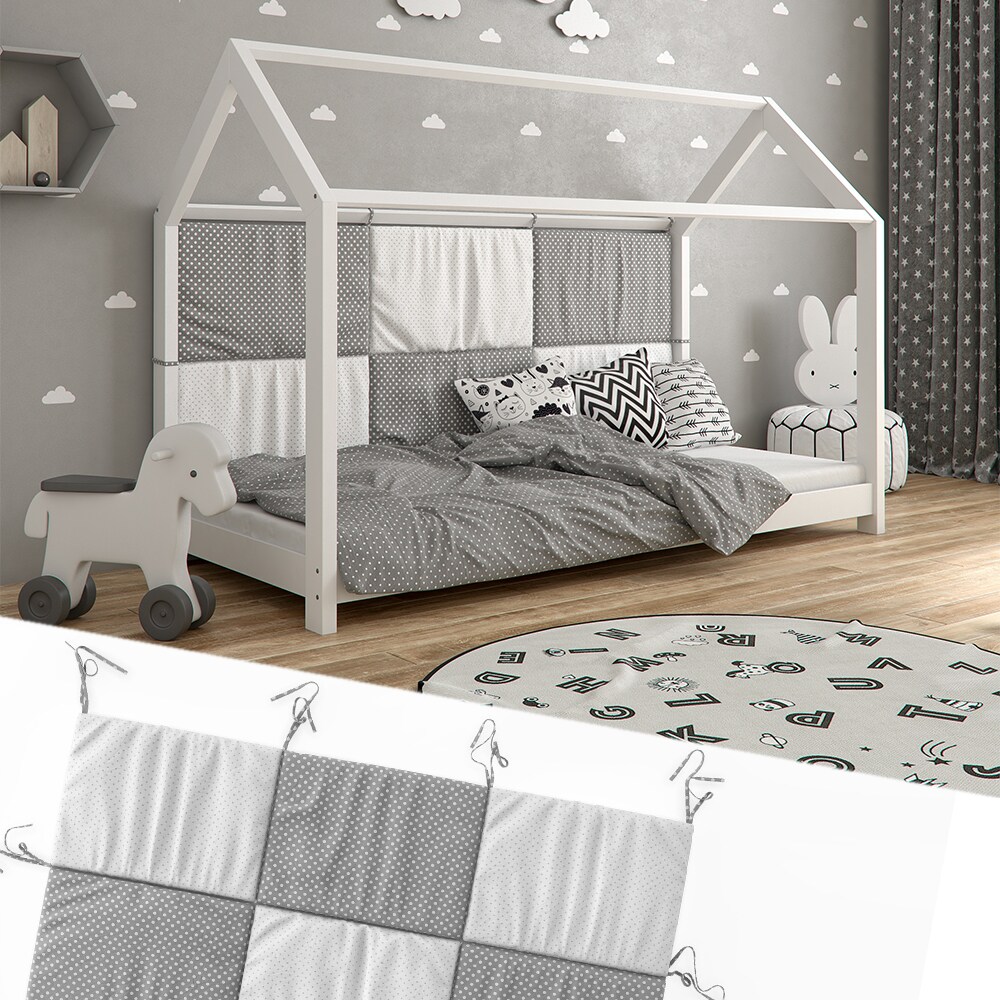 Hausbett Kinderbett Bettr&uuml;ckwand Wiki 140x70 Grau-Wei&szlig; - Bild 1