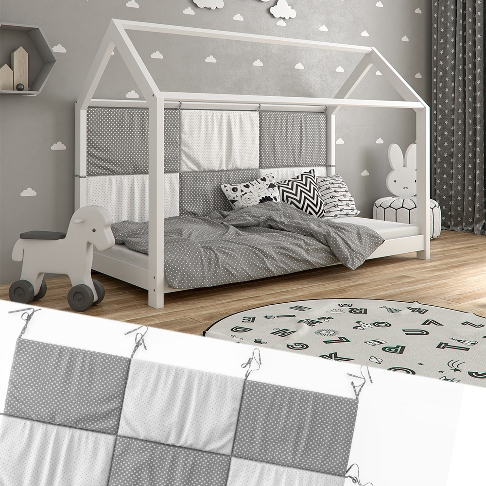 Hausbett Kinderbett Bettr&uuml;ckwand Wiki 160x72 Grau-Wei&szlig; 