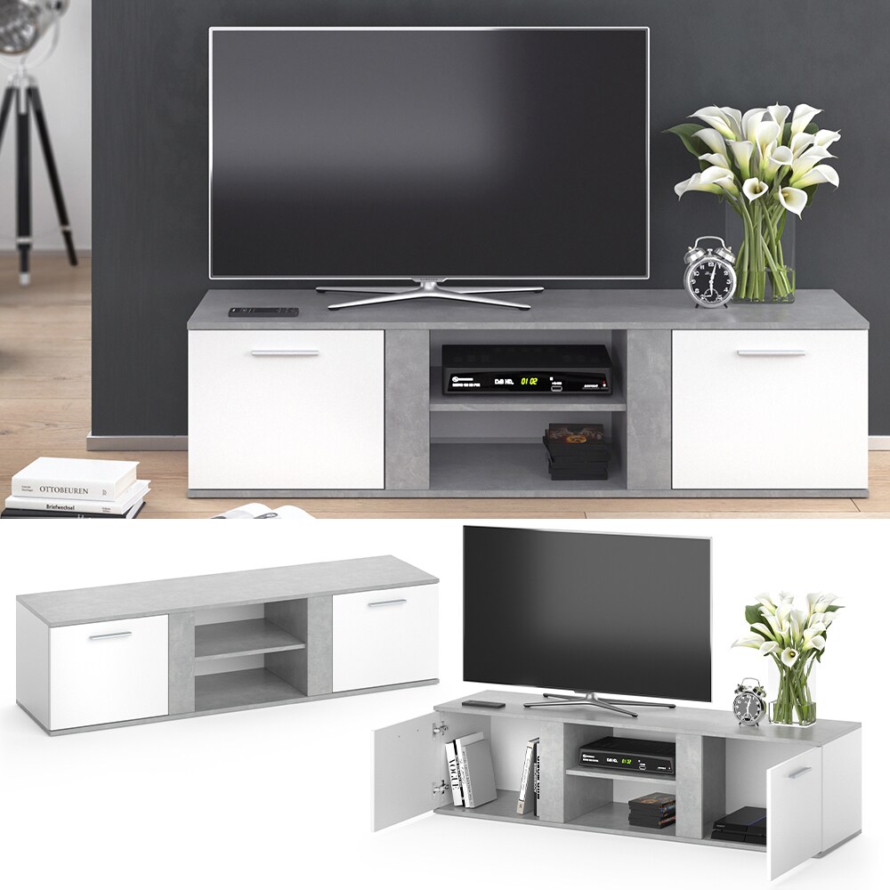 Vicco TV Lowboard Novelli Fernsehschrank Sideboard Fernsehtisch Wei&szlig; Beton 