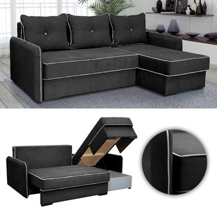 VitaliSpa Ecksofa KANSAS Schlaffunktion Dunkelgrau- Couch Schlafsofa Bett Eckcouch Taschenfederkern Sofa 
