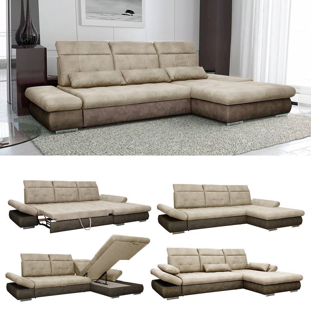 VitaliSpa Ecksofa HAMPTON Schlaffunktion Couch Schlafsofa Bett Bettkasten Taschenfederkern Sofa XXL 