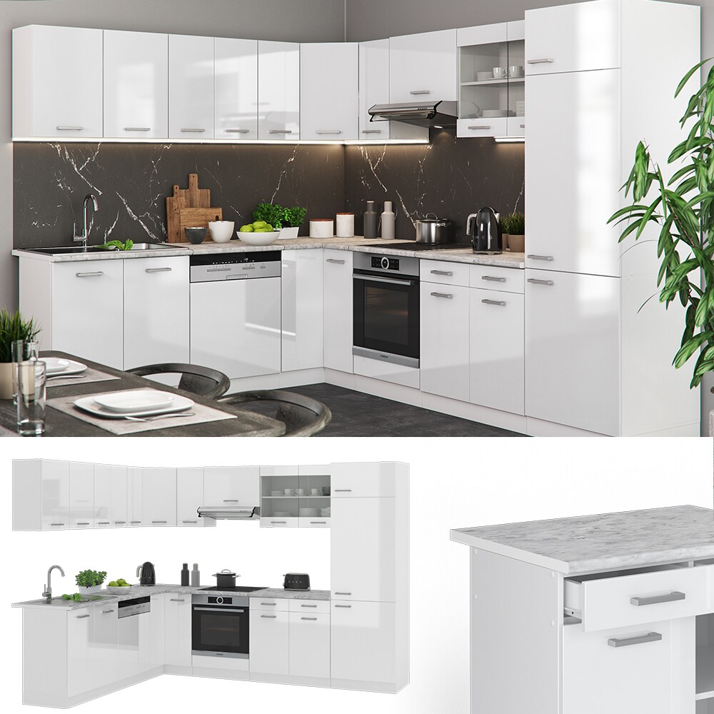 Vicco - Cuisine en angle R-Line, Blanc, 227 x 287 cm, pt Marbre