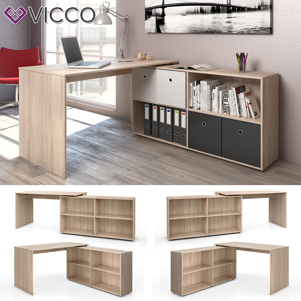 Vicco Eckschreibtisch FlexPlus Computer B&uuml;rotisch PC Schreibtisch Eiche Sonoma 