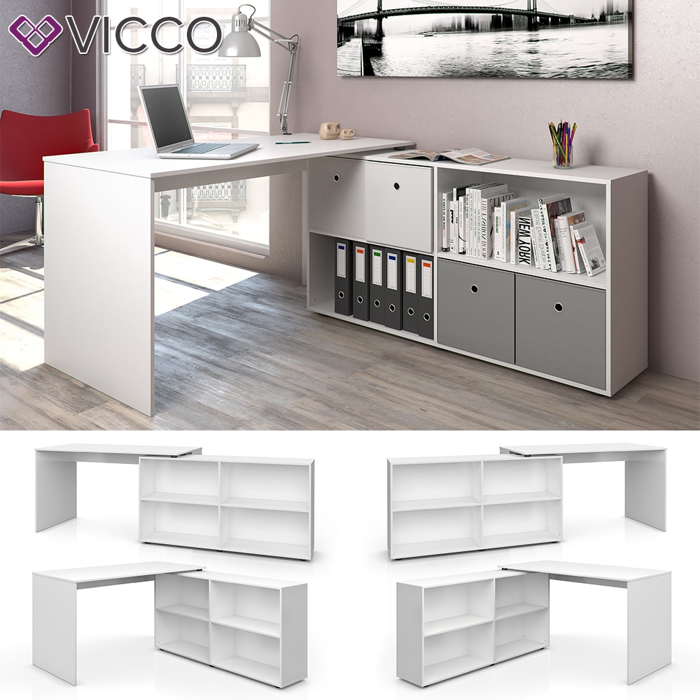 Vicco Eckschreibtisch FlexPlus Computer B&uuml;rotisch PC Schreibtisch  Wei&szlig; 