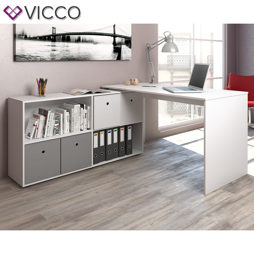 Vicco Schreibtisch Gael In Weiß – 70x122 Cm Bürotisch Mit Praktischem Regalaufbau & Viel Stauraum