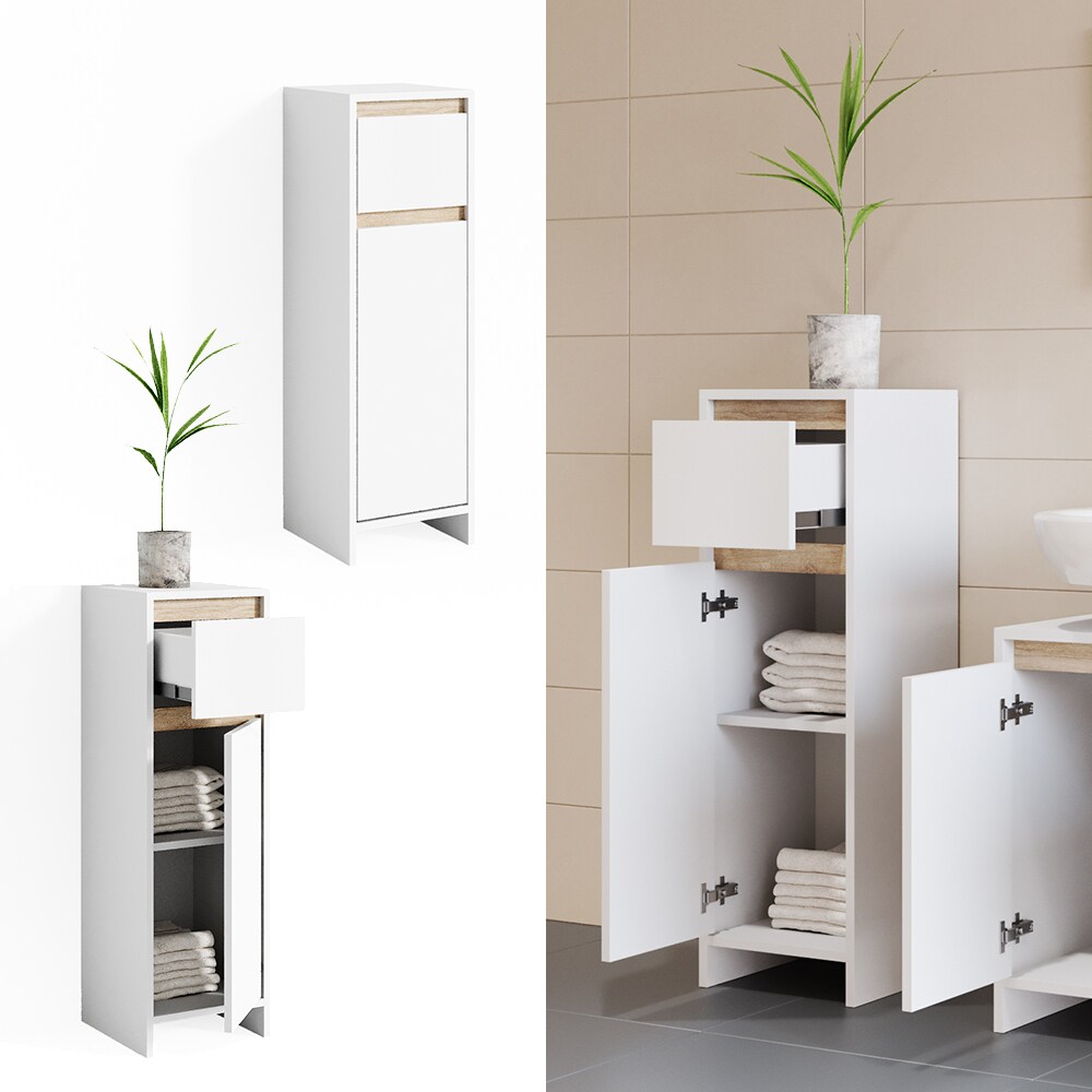 VICCO Badschrank EMMA Wei&szlig; Sonoma Eiche - Badezimmerschrank Badregal Midischrank 
