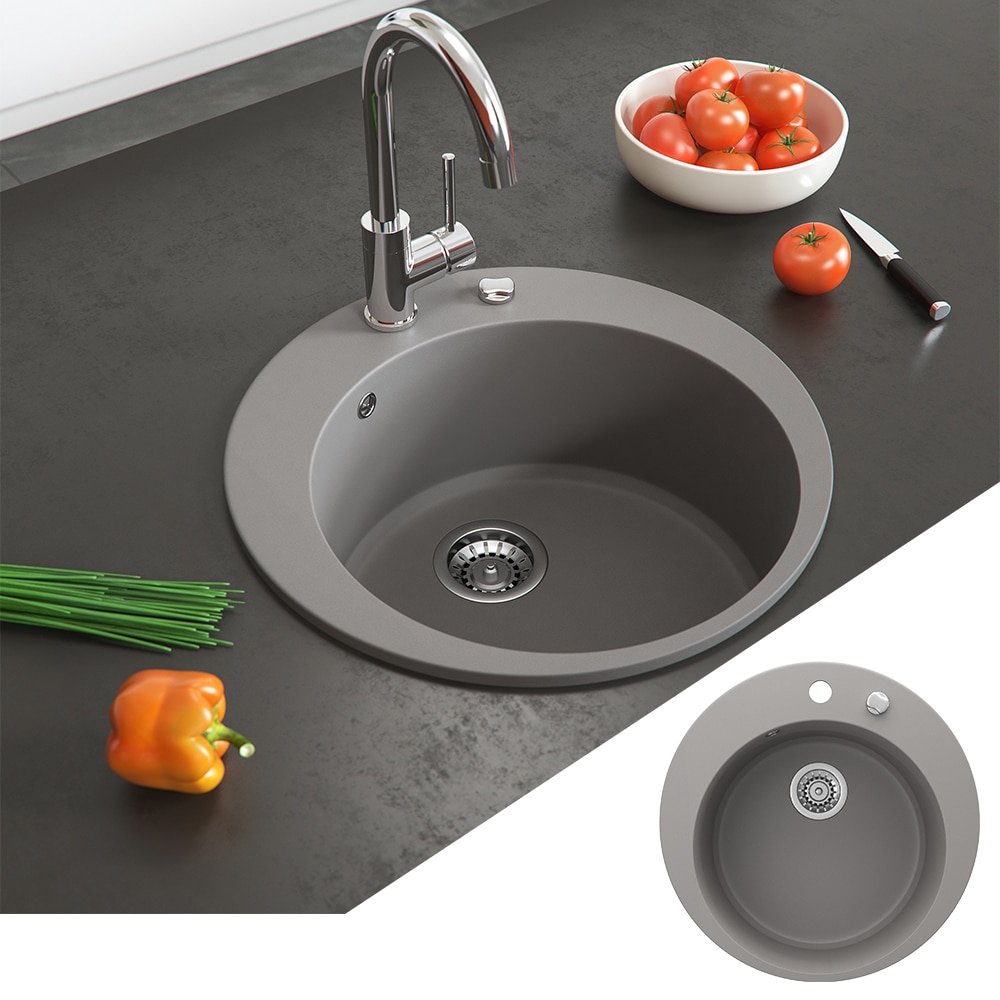 Bergstr&ouml;m Granit Sp&uuml;le K&uuml;chensp&uuml;le Einbausp&uuml;le Sp&uuml;lbecken Rund 505mm Beton 