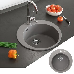 Bergström Granit Spüle Küchenspüle Einbauspüle Spülbecken Rund 505mm Beton 
