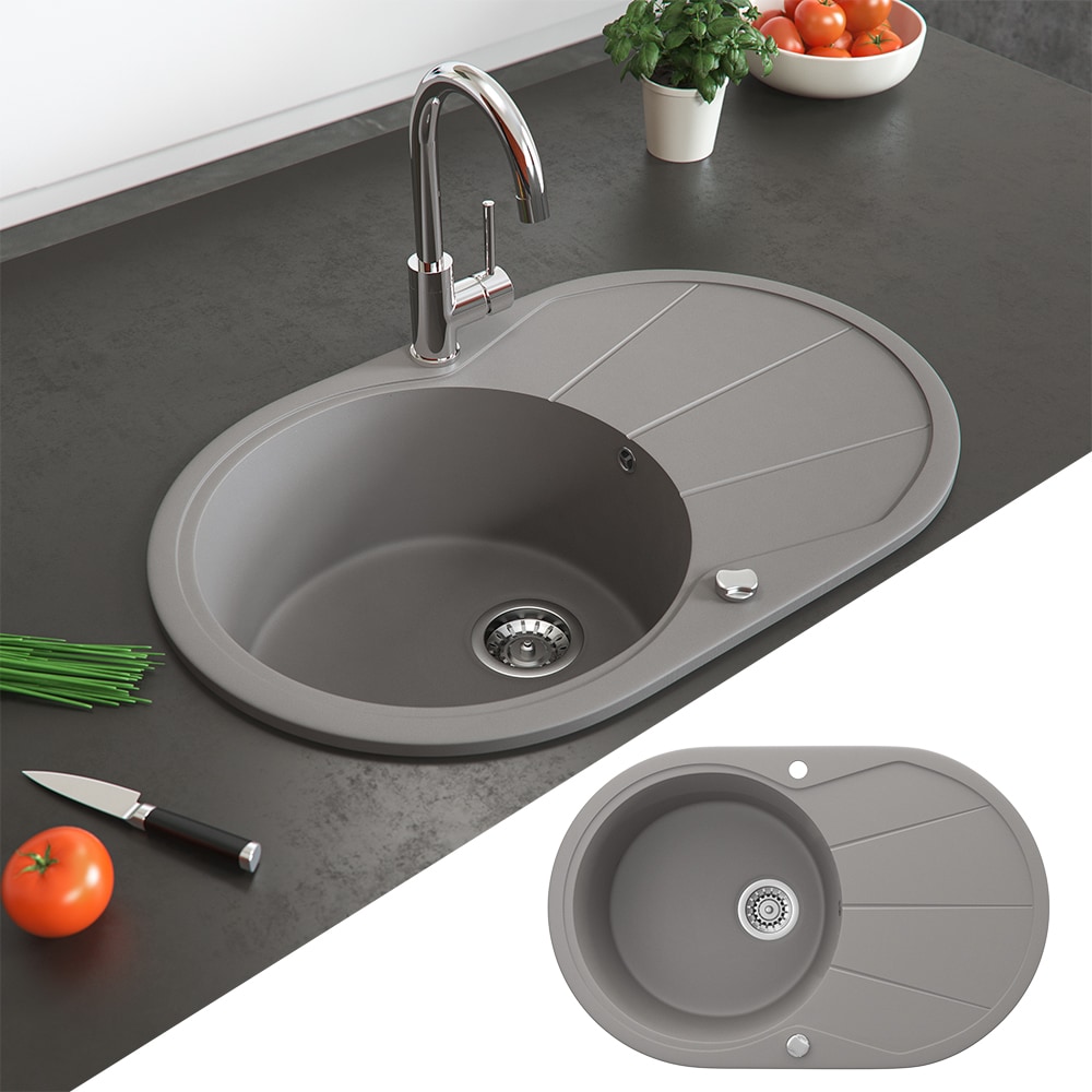 Bergstr&ouml;m Granit Sp&uuml;le K&uuml;chensp&uuml;le Einbausp&uuml;le Sp&uuml;lbecken 780x500mm Beton 