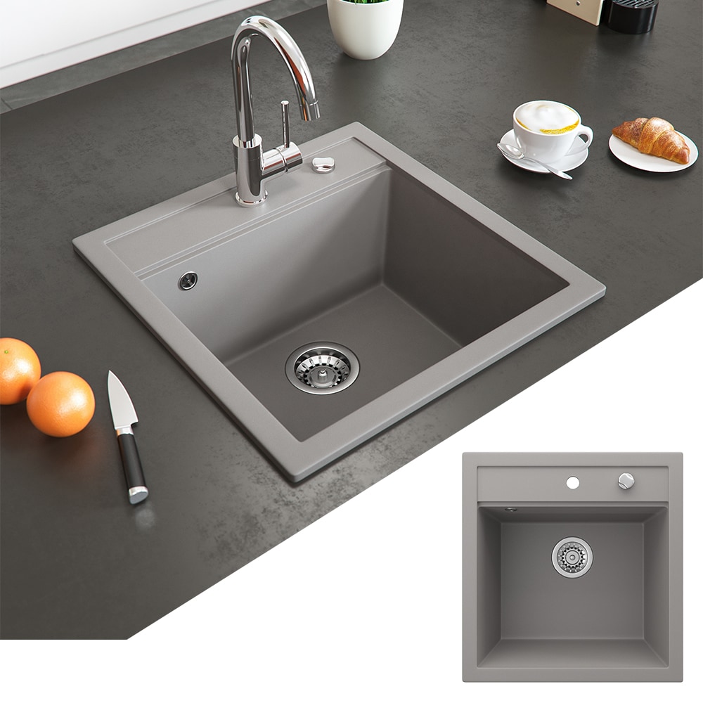 Bergstr&ouml;m Granit Sp&uuml;le K&uuml;chensp&uuml;le Einbausp&uuml;le Sp&uuml;lbecken 490x500mm Beton 