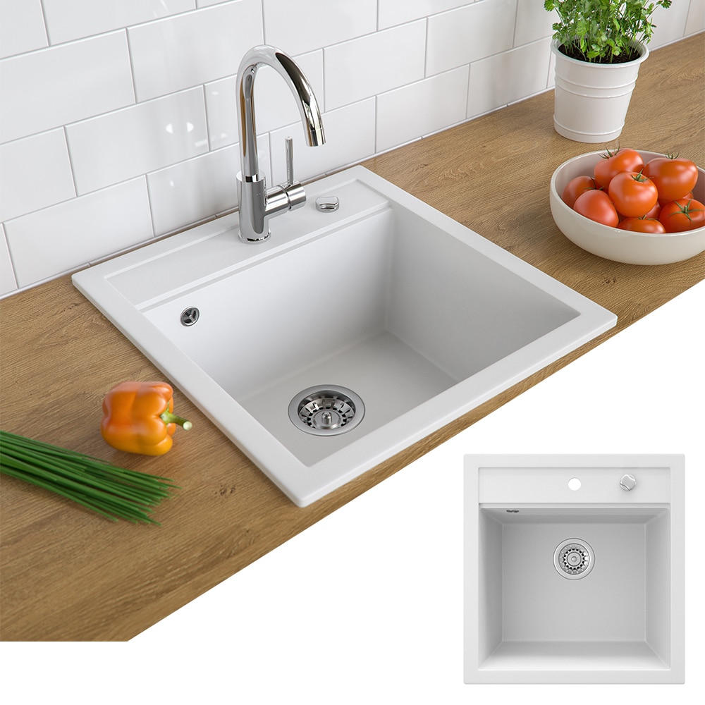 Bergstr&ouml;m Granit Sp&uuml;le K&uuml;chensp&uuml;le Einbausp&uuml;le Sp&uuml;lbecken 490x500mm Wei&szlig; 
