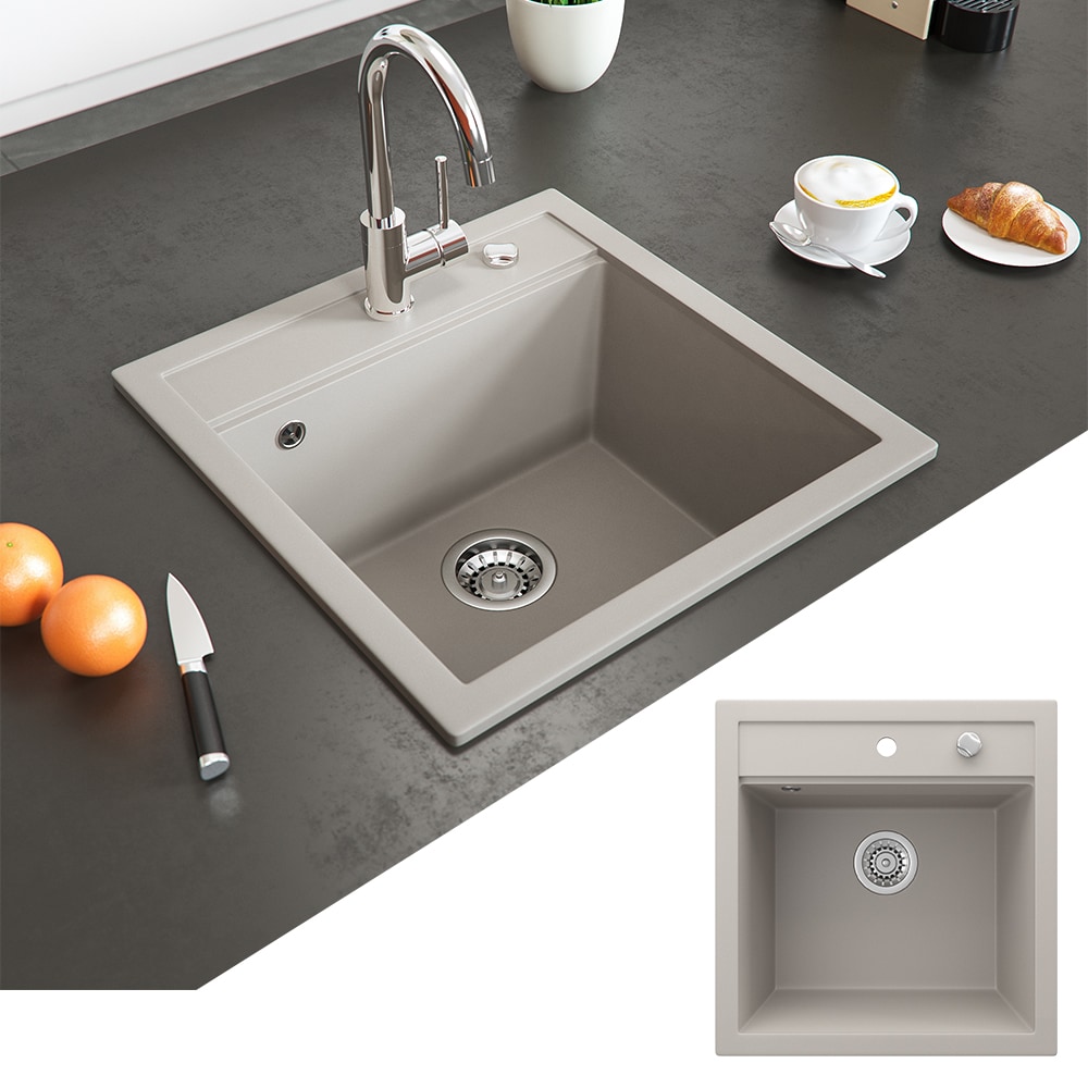 Bergstr&ouml;m Granit Sp&uuml;le K&uuml;chensp&uuml;le Einbausp&uuml;le Sp&uuml;lbecken 490x500mm Beige 