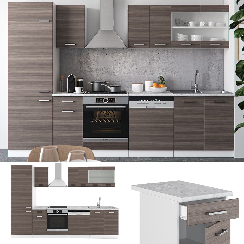 VICCO K&Uuml;CHE R-LINE 300 CM K&Uuml;CHENZEILE K&Uuml;CHENBLOCK EINBAUK&Uuml;CHE &ndash; EDELGRAU 