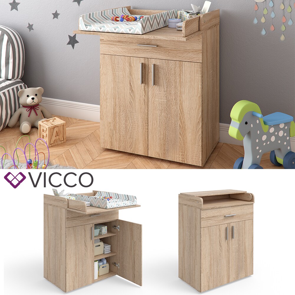 VICCO Wickeltisch LENA sonoma Wickelkommode Baby Wickelregal Babym&ouml;bel Kommode 