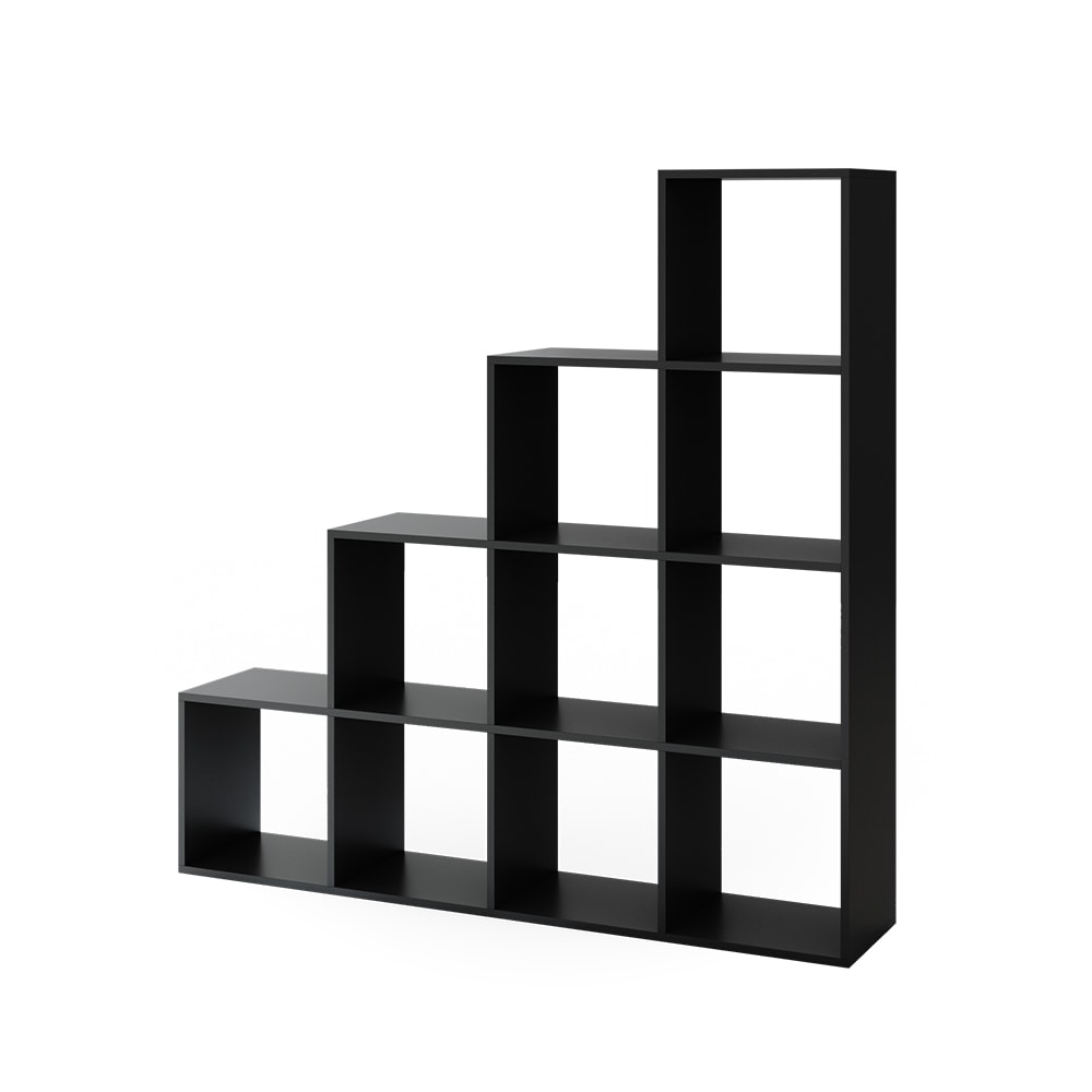 VICCO Treppenregal 10 F&auml;cher Schwarz - Raumteiler Stufenregal B&uuml;cherregal 