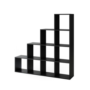 VICCO Treppenregal 10 Fächer Schwarz - Raumteiler Stufenregal Bücherregal 