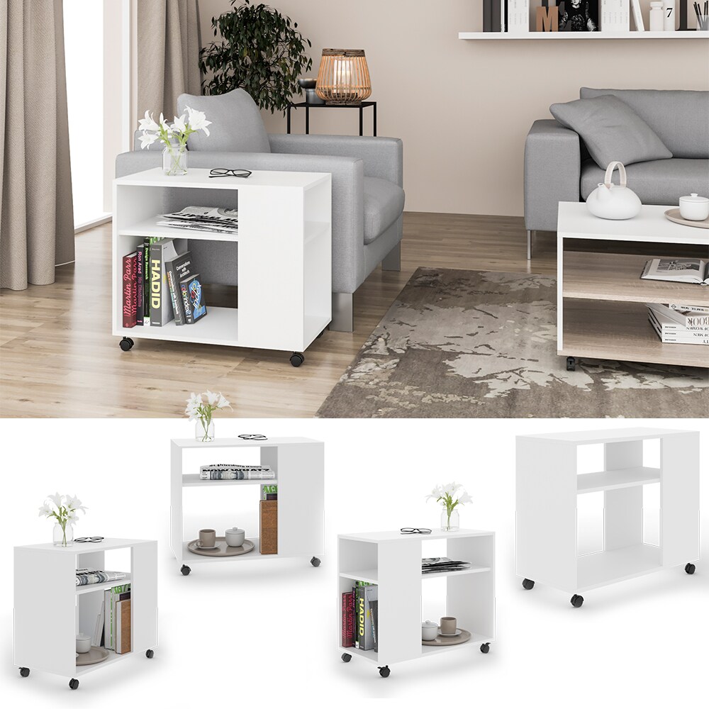 VICCO Beistelltisch ROLLI Couchtisch Rollen Weiß Sofatisch Wohnzimmer Ablage