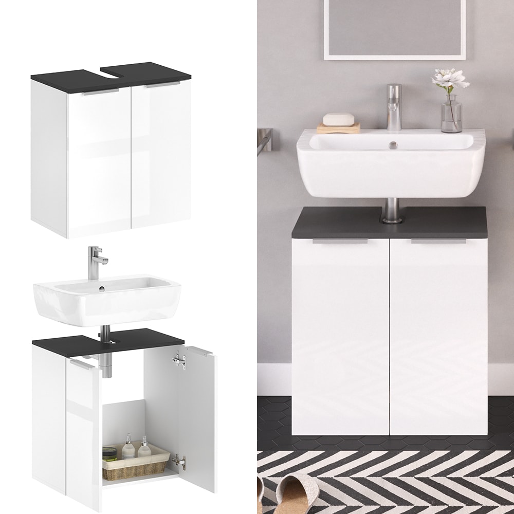 VICCO Waschtischunterschrank OTIS Wei&szlig; - Badezimmerschrank Hochschrank Regal Badregal Bad 