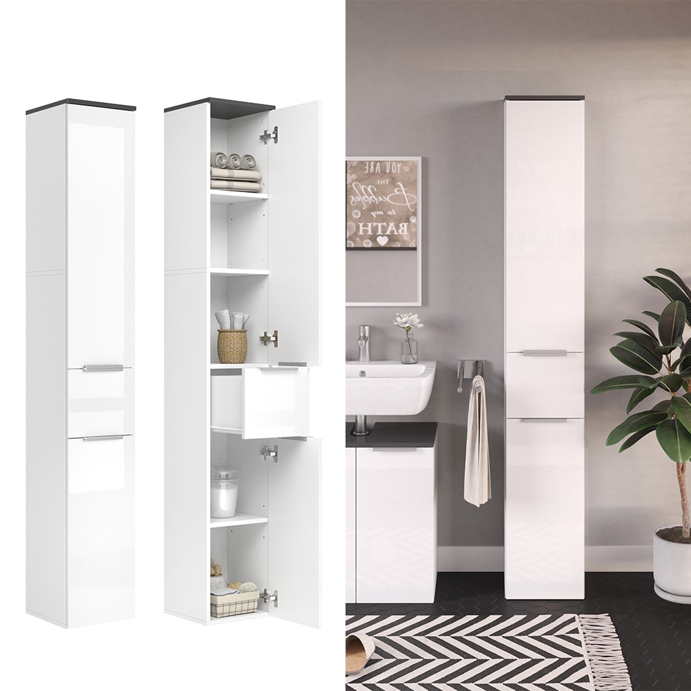 VICCO Badhochschrank OTIS Wei&szlig; - Badezimmerschrank Hochschrank Regal Badregal Bad 