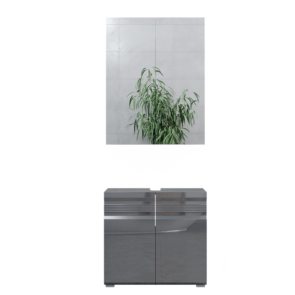 VICCO Badm&ouml;belset FREDDY Spiegelschrank Unterschrank anthrazit hochglanz 