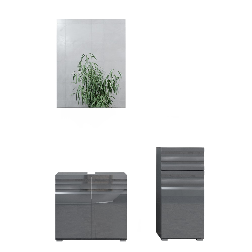 VICCO Badm&ouml;belset FREDDY Spiegelschrank Unterschrank Midi anthrazit hochglanz 