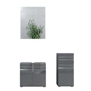 VICCO Badmöbelset FREDDY Spiegelschrank Unterschrank Midi anthrazit hochglanz 